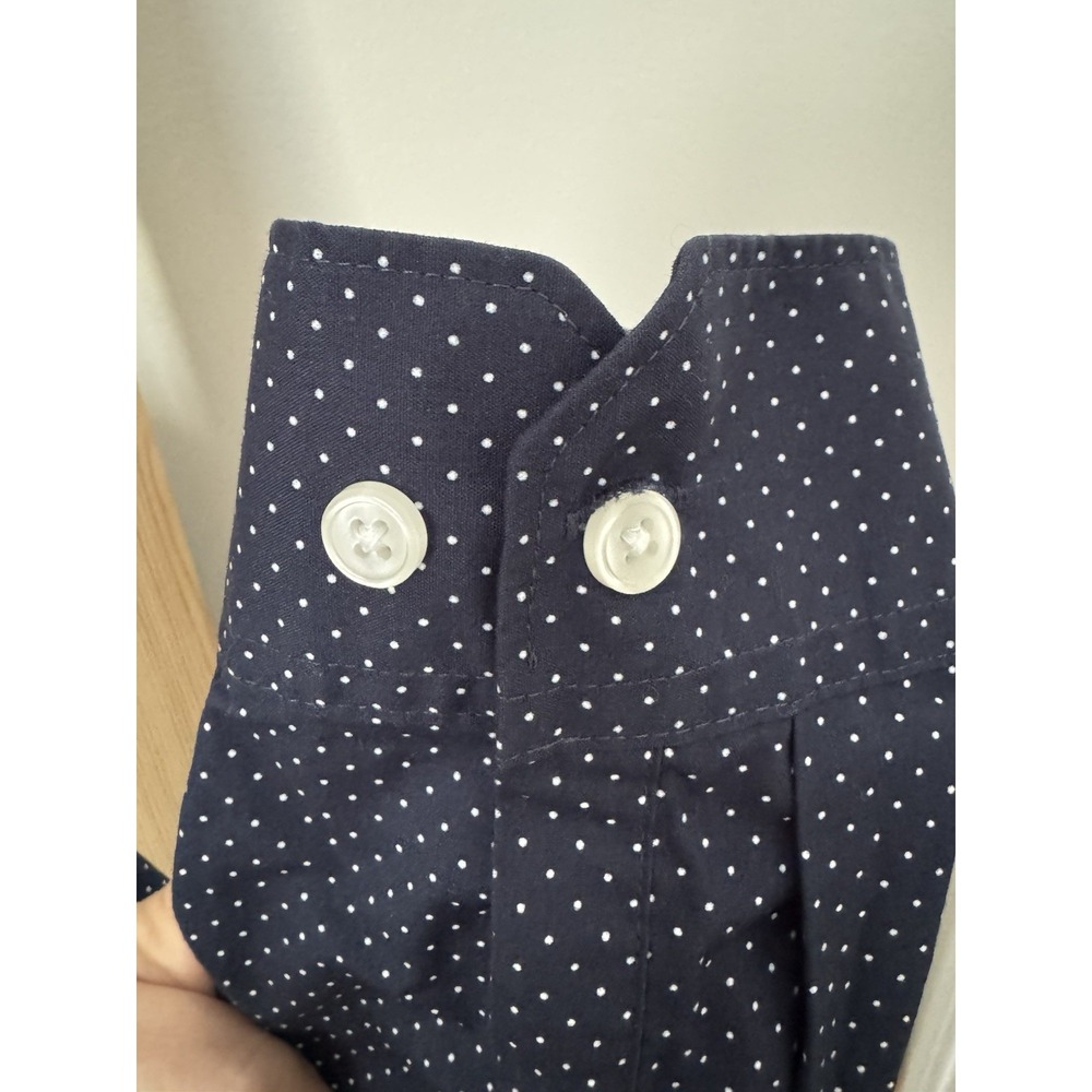 H&M Men's Slim Fit dress casual polka dot Button shirt Navy Easy Iron XL (B2) - Picture 3 of 5